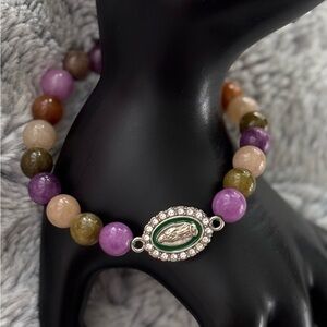 Multicolor Jade Blessed Mother Mary Bracelet